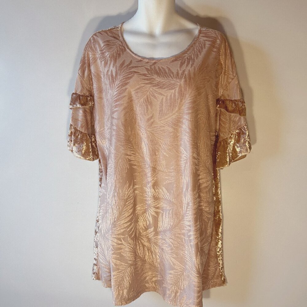 Umgee SZ L Latte Color Embossed & Crushed Velour Shift Dressy Chic Formal Comfy